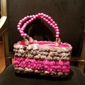 New Brown And Pink Sequin Shell Vintage  Bag
